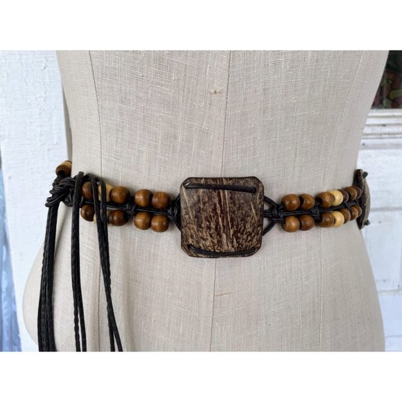 Vintage wood Bead Tie Hippy Boho Festival Belt - Picture 4 of 13